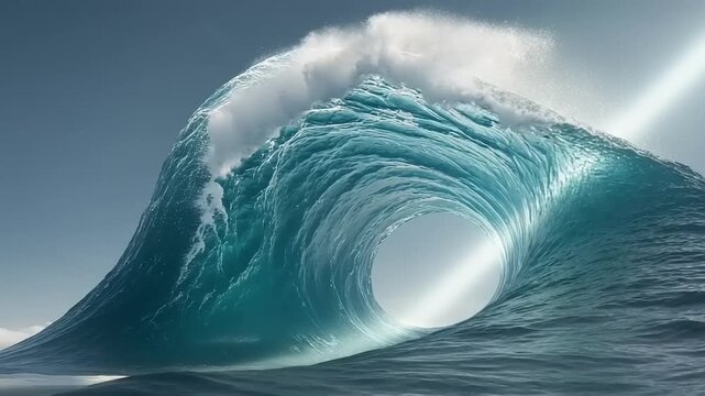 Majestic ocean wave forming a perfect tunnel shape