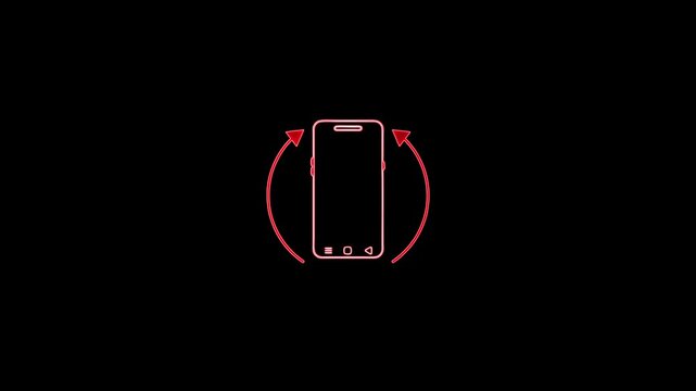 Stylized blue neon vector showing a phone with circular rotation arrows. Ideal for onboarding screens, futuristic designs, motion alerts, or screen orientation notices in apps.