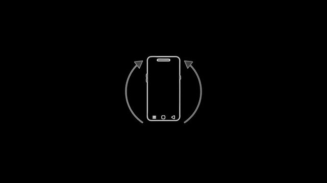 Stylized blue neon vector showing a phone with circular rotation arrows. Ideal for onboarding screens, futuristic designs, motion alerts, or screen orientation notices in apps.