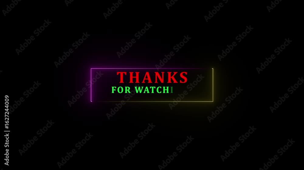 Poster thanks for watching button neon bright magenta black color animation. abstract rectangle frame thank