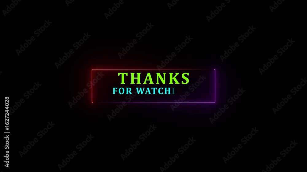 Poster thanks for watching button neon bright magenta black color animation. abstract rectangle frame thank