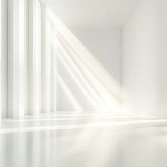 Sunlight streams into a minimalist white room.