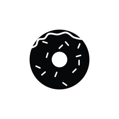 Donut icon in black and white. Minimalist icon silhouette on white background, ideal for food shop menus, food labels, packaging design, apps or design web