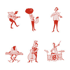 Human characters doodle musicians playing different musical instruments