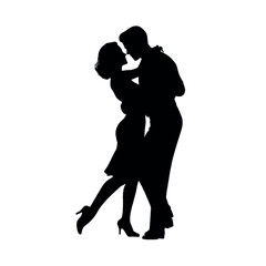 vector illustration of couple silhouette set dancing, Black & White silhouette set