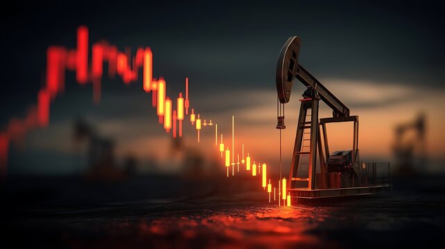 Oil Pump Jack and a Red Financial Chart Showing a Decline in Prices