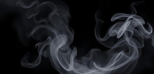 Fototapeta premium Ethereal white fog swirls on a pure black background, creating a mystical, smoky effect, background, photography