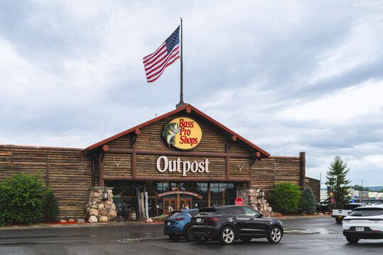Utica, NY, USA - Jul 17, 2025: View of Bass Pro Shops Outpost, Bass Pro Shops Boating Centers or Cabela's Boating Center is the largest boat retailer in the world with over 200 locations as of 2024