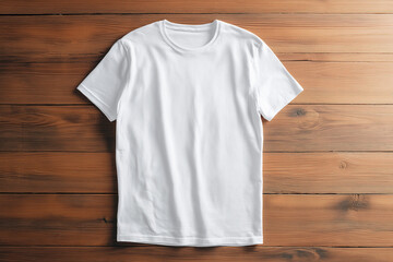 Plain white t shirt mockup on rustic wooden background