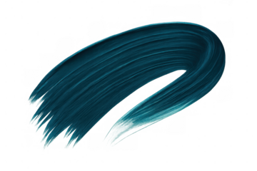 Curved teal acrylic paint stroke sweeping across transparent surface, creating vibrant graphic design element with fluid artistic movement