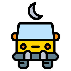 bus travel at night colored filled icon and illustration