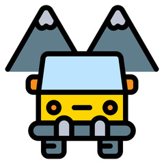bus adventure mountain colored filled icon and illustration