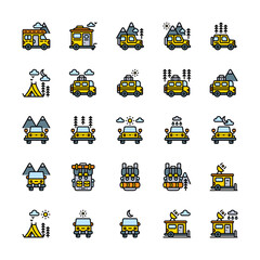 adventure camper van tour colored filled icon and illustration colored filled icon and illustration