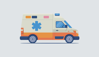 This flat design illustration of an ambulance conveys safety and quick response, emphasizing emergency services in a clean, vibrant visual style suited for educational or promotional use.