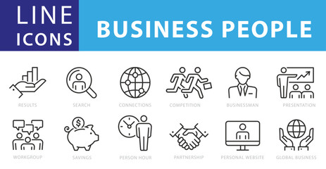 Line Icons Business People, Result, Search, Saving, Workgroup