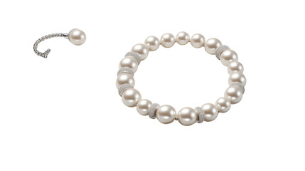 Minimalist Jewelry Flat Lay with Pearl Bracelet and Ring on Transparent Background