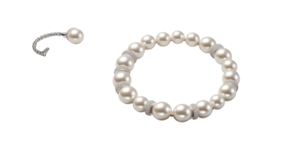 Minimalist Jewelry Flat Lay with Pearl Bracelet and Ring on Transparent Background