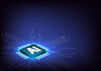 AI on chipset and circuit, digital technology background.
