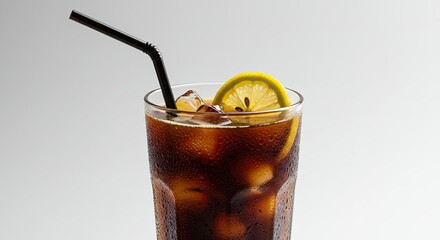 Iced Beverage with Lemon Slice and Straw