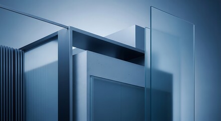 Abstract composition with blue geometric shapes creates futuristic design