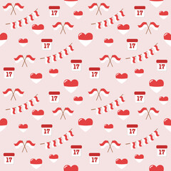 Indonesian Independence Day Seamless Pattern – Flags, Calendar, and Heart Icons