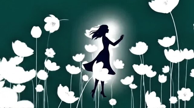 Ballet Dancing Silhouettes. Dance ballet silhouettes. Dancer woman people. Female ballerina recital silhouette. Loopable vector animation of ballerina silhouettes with props. Seamless dance motion.