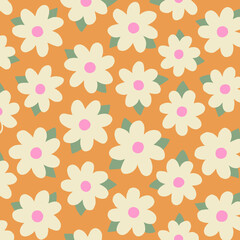 retro flowers pattern, hand drawing floral illustration 