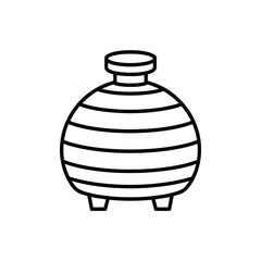 Simple line art drawing of a round striped ceramic pot with three legs