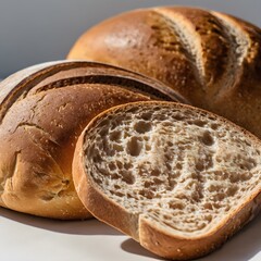Golden, rustic loaves and a perfect slice, inviting and warm