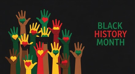 Colorful hands raised in celebration of black history month, a time to honor african american heritage