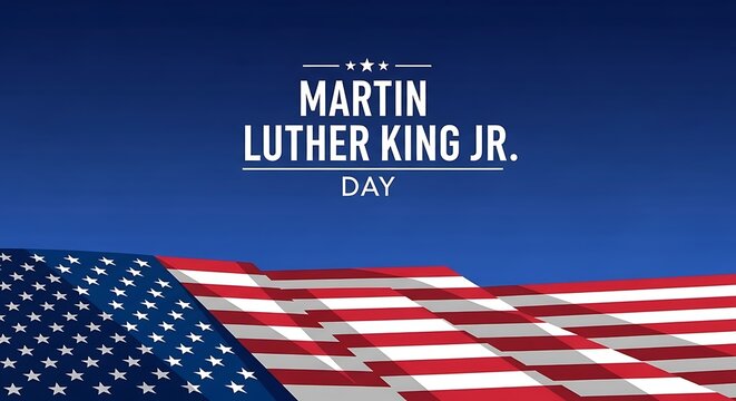 Martin luther king jr day celebration with an american flag waving in the background - Powered by Adobe