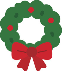 Christmas Wreath Illustration with Red Ribbon