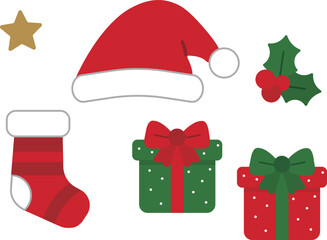 Christmas Icon Set Santa Hat Gift Stocking