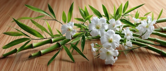 Arrangement of bamboo and white flowers