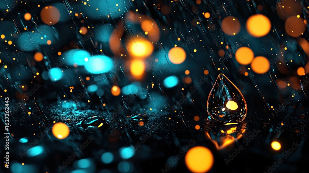 Poster abstract visual of rain and light bokeh.