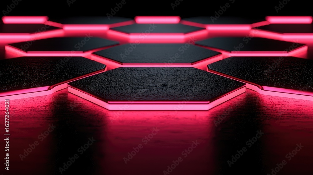 Aufkleber close-up view of illuminated hexagonal panels.