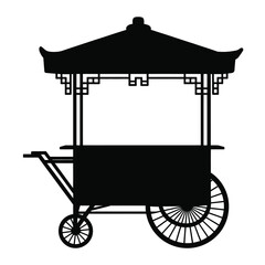 Traditional asian street food cart silhouette with ornate pagoda style roof