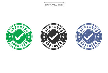 Approved green circle rubber seal stamp icon. Flat vector  isolated on transparant background illustration
