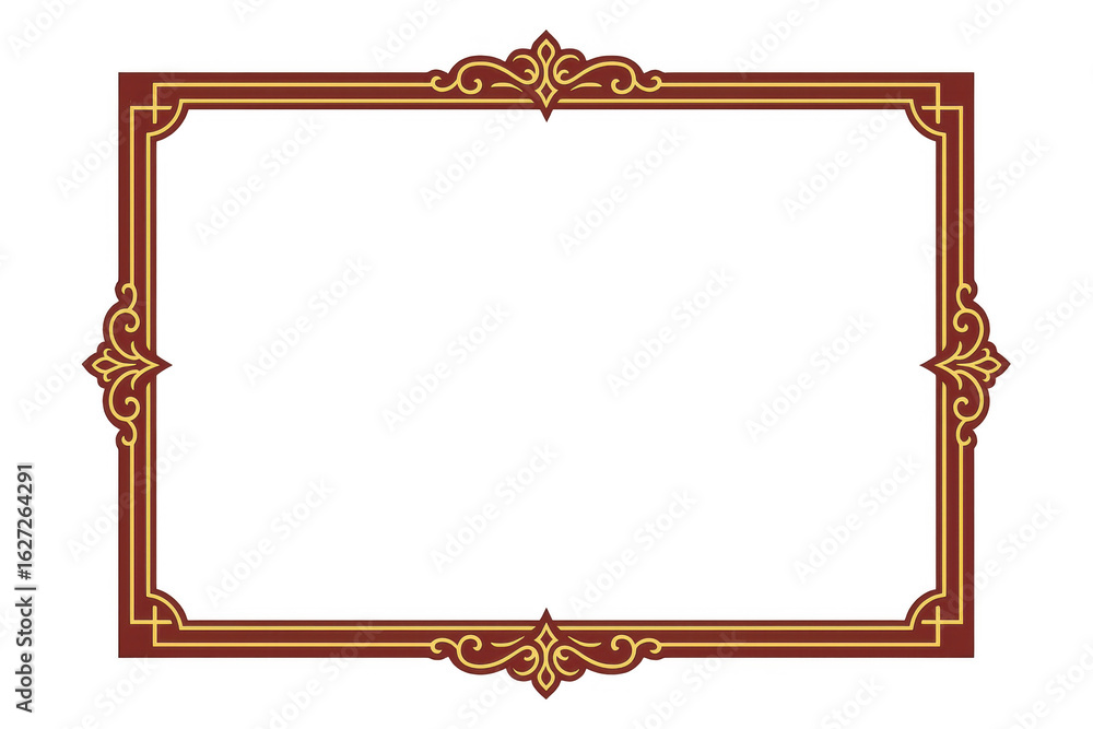 Poster rectangular frame featuring golden floral ornaments on a transparent background, ideal for adding a 