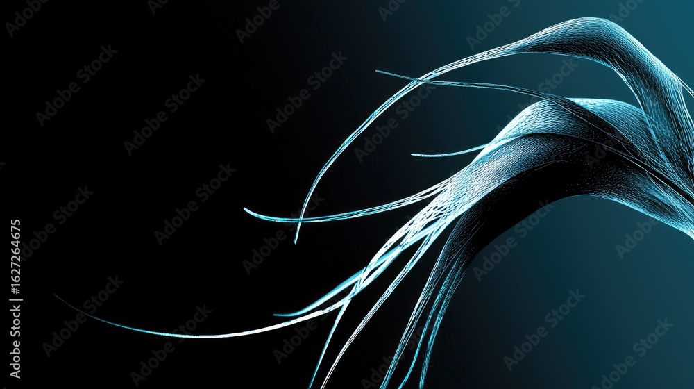 Poster intricate abstract design with flowing teal lines.