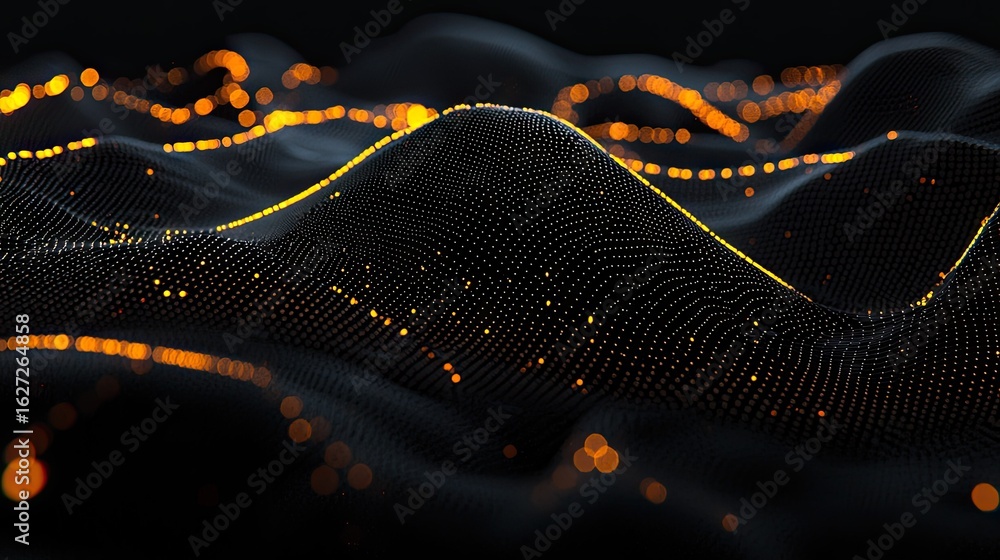 Poster abstract digital design of undulating points and lines.