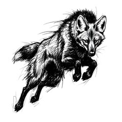 sketch of a Brazilian maned wolf lobo-guará in a powerful mid-air leap, charcoal drawing, scribbled lines, drawing, illustration, dangerous, scary, 