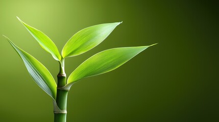 Fototapeta premium Fresh bamboo shoot with vibrant green leaves.
