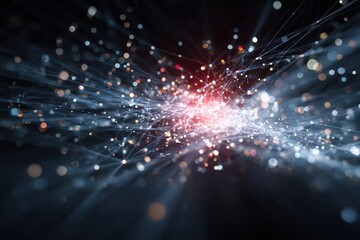 Network Connection Data flow with shining lights and dots. Tech background use