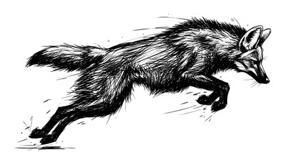 sketch of a Brazilian maned wolf lobo-guará in a powerful mid-air leap, charcoal drawing, scribbled lines, drawing, illustration, dangerous, scary, 
