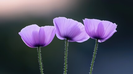 Delicate, vibrant violet poppies in soft focus.