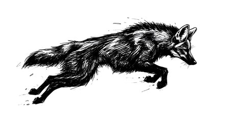 sketch of a Brazilian maned wolf lobo-guará in a powerful mid-air leap, charcoal drawing, scribbled lines, drawing, illustration, dangerous, scary, 
