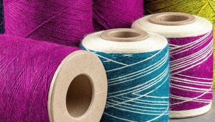Close-up of colorful spools of thread