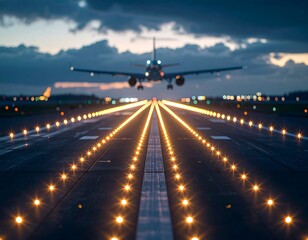 Airplane landing at night