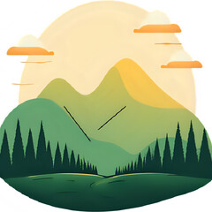 Floating mountains above the clouds, golden sunrise, lush green forests, surreal landscape, peaceful and dreamy atmosphere
